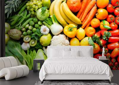 Assortment of fresh organic fruits and vegetables in rainbow colors Wall mural