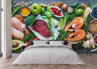 Balanced diet food background Wall mural