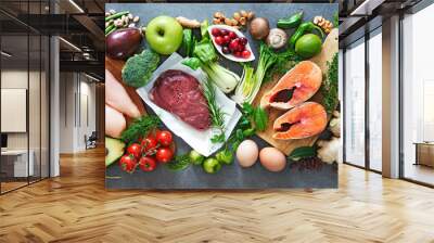 Balanced diet food background Wall mural