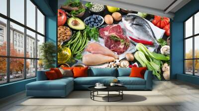 Balanced diet food background Wall mural