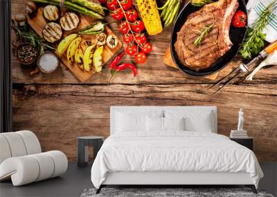 beef steaks with grilled vegetables Wall mural