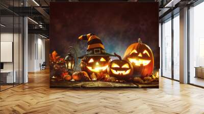 Candle lit Halloween Pumpkins Wall mural