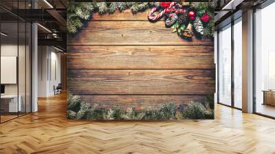 Christmas background with fir tree and decoration Wall mural