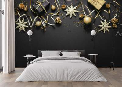 Christmas golden decoration on dark background Wall mural