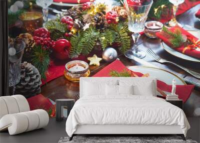 Christmas holidays table setting concept Wall mural