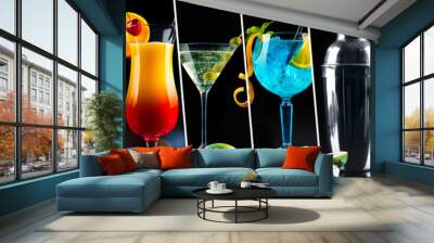 Collage of various cocktails with shaker Wall mural