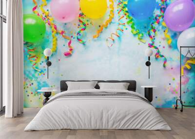 Festival, carnival or birthday party frame with balloons, streamers and confetti Wall mural