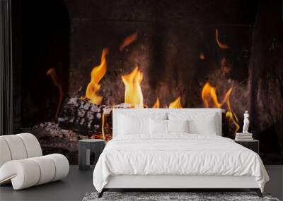 fire in fireplace Wall mural