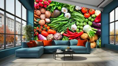 Food background with assortment of fresh organic vegetables Wall mural