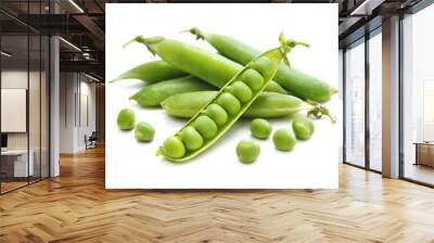 Fresh green peas isolated on white background Wall mural