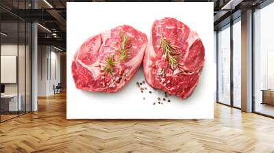 fresh raw rib eye steaks isolated on white background Wall mural