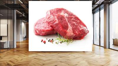 fresh raw rib eye steaks isolated on white Wall mural