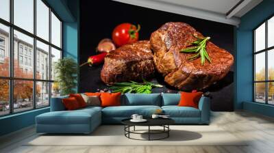 grilled beef fillet steaks with spices Wall mural