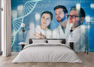 Group of geneticists working at media screen Wall mural