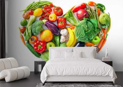 Heart shape by various vegetables and fruits. Healthy food concept Wall mural