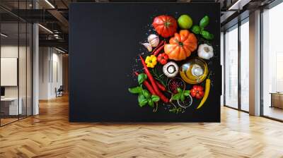 Italian food ingredients on slate background Wall mural