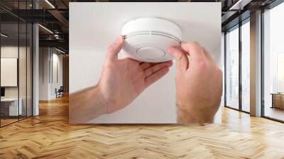 Man installing smoke detector Wall mural