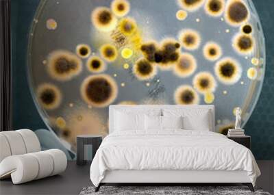 petri dish with bacteria in a hand of scientist Wall mural