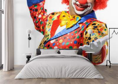 Portrait of a smiling clown isolated on white Wall mural