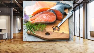 Raw salmon fish steaks Wall mural