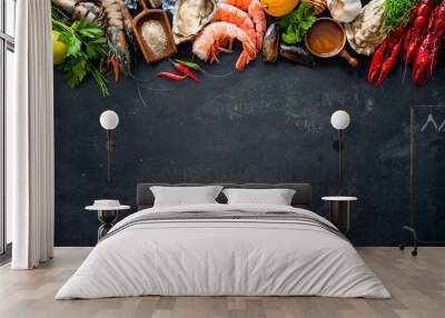 Shellfish plate of crustacean seafood Wall mural