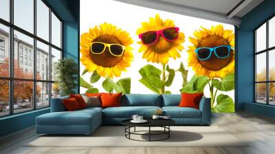 Sunflowers with sunglasses Wall mural