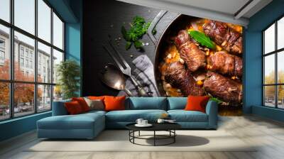 Traditional german meal of beef roulades in roast pot Wall mural