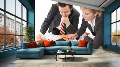 two businesspeople working at office Wall mural