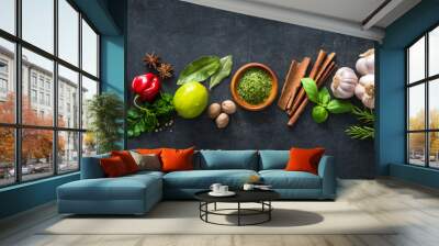 Various herbs and spices Wall mural