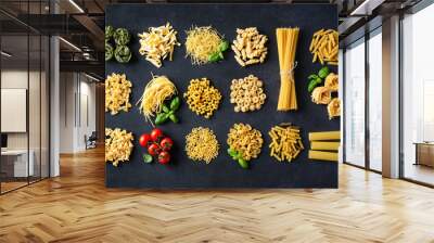 Various pasta over stone background Wall mural