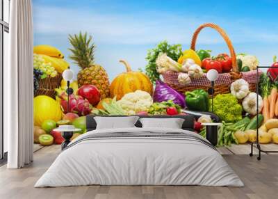 Vegetables and fruits background Wall mural