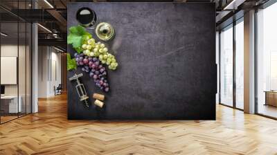 Wineglasses with grapes and corks Wall mural