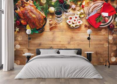 Winter Holiday table served for Christmas dinner Wall mural