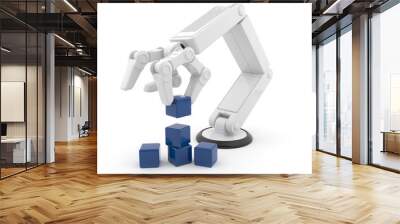 Robotic hand gather cube 3d. Artificial intelligence. Isolated o Wall mural