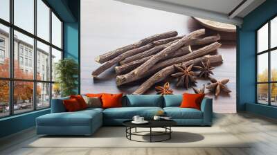 licorice root and anise on the table - Glycyrrhiza glabra Wall mural