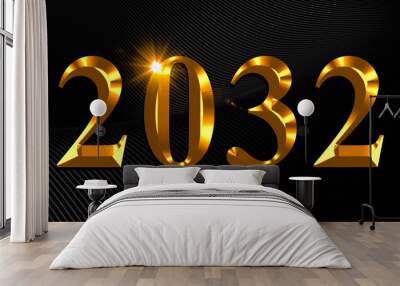 Number 2032 in gold text on black background Wall mural