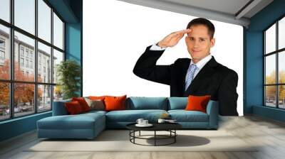 young handsome business man saluting Wall mural