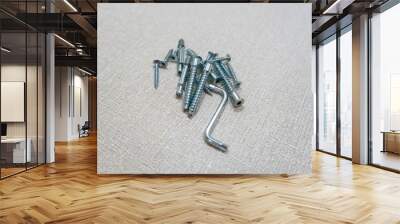 screws on wooden background Wall mural