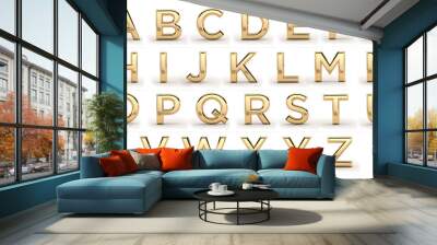 golden font, all letters. latin, english alphabet. 3d render, gold metal texture, on white backgroun Wall mural