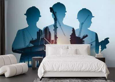 Silhouette of Construction Workers Overlooking Urban Development

 Wall mural