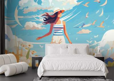 Summer party, vacation and travel concept. Vector illustration in minimalistic style. Wall mural