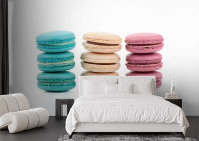 three stackes of multicolored macaroons isolated Wall mural