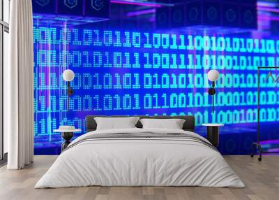 Technological background with zeros and ones. Banar code on an abstract background. Execution of code in the processor. 3d render. Wall mural