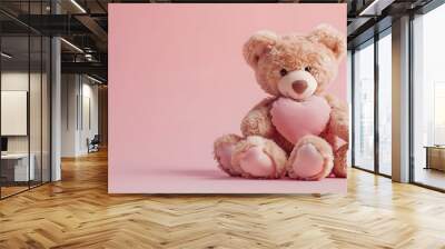 Teddy bear in love on pink background Wall mural