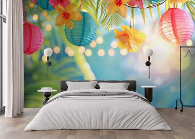 tropical background with paper lanterns Wall mural