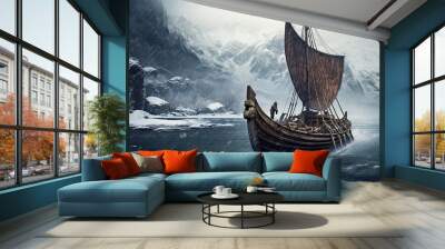 Viking drakar, a ship in the north sea Wall mural