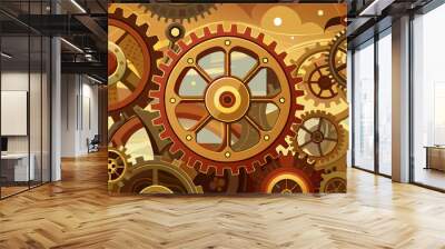 Vintage rusty Machinery gears steampunk background. Wall mural