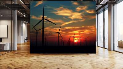 wind turbines in sunset Wall mural