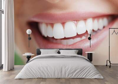 Woman with a bright red lip and a white smile. Concept of happiness and confidence Wall mural