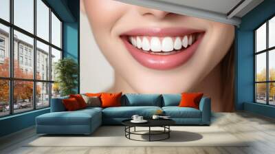 Woman with a bright red lip and a white smile. Concept of happiness and confidence Wall mural